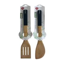 Kit Espátulas Raspadora e Vazada em Bambu Cabo Preto 2 Peças