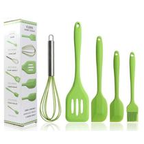 Kit Espátulas Silicone Pincel Fuê 5 Peças Cozinha Verde