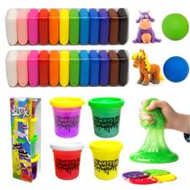 Kit Especial 2 em 1 com 24 Massinhas Pula Pula de Eva + 4 Potes Crazy Slime