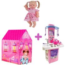 Kit Especial Boneca Elisi Menina com Barraca e Big Cozinha - DM Toys Adijomar e Big Star