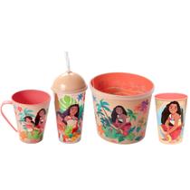 Kit Especial Moana Caneca 2 Copos e Pote Pipoca Estampados