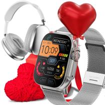 Kit Especial para Namorados: Relógio inteligente smartwatch HW ULTRA 2 chat GPT integrado + Fone Bluetooth PRO9 +7 pulseiras + Coração de Pelúcia