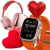 Kit Especial para Namorados: Relógio inteligente smartwatch HW ULTRA 2 chat GPT integrado + Fone Bluetooth PRO9 +7 pulseiras + Coração de Pelúcia - WearFit