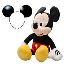 Kit Especial Pelúcia Mickey com Som e Tiara de Orelhas Adulto e Infantil