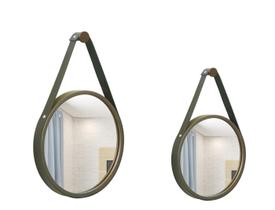 Kit Espelho Decorativo Adnet Branco 20 E 30 Cm Alça Caramelo Kit Espelho Decorativo Adnet Branco 20 E 30 Cm Alça Caramelo