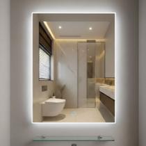 Kit Espelho Decorativo Banheiro 40x50cm Iluminado Touch LED 6000k + Prateleira em Vidro Kit Espelho Decorativo Banheiro 40x50cm Iluminado Touch LED 6000k + Prateleira em Vidro