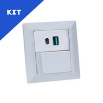 Kit Espelho Duplo Chanfrado 1 Interruptor 2USB 9.0A 1 Tipo C