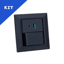 Kit Espelho Duplo Chanfrado 1 Interruptor 2USB 9.0A 1 Tipo C