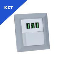 Kit Espelho Duplo Chanfrado 1 Interruptor 3 USB 5.2A Cinza Kit Espelho Duplo Chanfrado 1 Interruptor 3 USB 5.2A Cinza