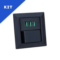 Kit Espelho Duplo Chanfrado 1 Interruptor 3 USB 5.2A Preto Kit Espelho Duplo Chanfrado 1 Interruptor 3 USB 5.2A Preto