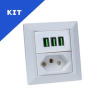 Kit Espelho Duplo Chanfrado 1 Tomada 20A 3 USB 5.2A Branco Kit Espelho Duplo Chanfrado 1 Tomada 20A 3 USB 5.2A Branco