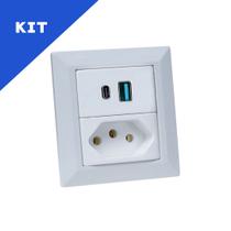 Kit Espelho Duplo Chanfrado com 1 Tomada 20A 2 USB 9.0A Br