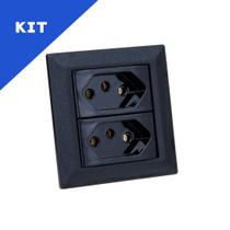 Kit Espelho Duplo Chanfrado com 2 Tomadas 10A Cada Preto