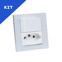 Kit Espelho Duplo Reto 1 Interruptor e 1 Tomada 10A Branco Kit Espelho Duplo Reto 1 Interruptor e 1 Tomada 10A Branco