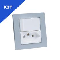 Kit Espelho Duplo Reto 1 Interruptor e 1 Tomada 10A Cinza