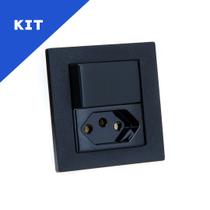 Kit Espelho Duplo Reto 1 Interruptor e 1 Tomada 10A Preto