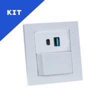 Kit Espelho Duplo Reto 1 Interruptor e 2 USB 9.0A 1 Tipo C