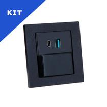Kit Espelho Duplo Reto 1 Interruptor e 2 USB 9.0A 1 Tipo C