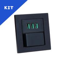 Kit Espelho Duplo Reto 1 Interruptor e 3 USB 5.2A Preto
