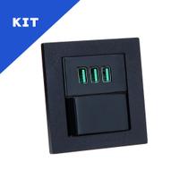 Kit Espelho Duplo Reto 1 Interruptor e 3 USB 5.2A Preto Kit Espelho Duplo Reto 1 Interruptor e 3 USB 5.2A Preto
