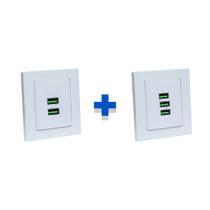 Kit Espelho Duplo Reto com 2 USB 4.9A e 3 USB 5.2A Branco