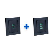 Kit Espelho Duplo Reto com 2 USB 4.9A e 3 USB 5.2A Preto Kit Espelho Duplo Reto com 2 USB 4.9A e 3 USB 5.2A Preto
