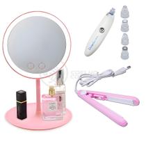 Kit Espelho Led Bifocal com Ventilador + DermaSuction Removedor de Cravos + Mini Chapinha Portátil - XZHANG