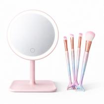 Kit Espelho LED Makeup + Kit Pincéis Maquiagem Sereia 4 Pcs