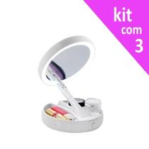 Kit Espelho Maquiagem Retratil Luz Led 2 Faces Aumenta 10x (3 peças) - RPC Kit Espelho Maquiagem Retratil Luz Led 2 Faces Aumenta 10x (3 peças) - RPC