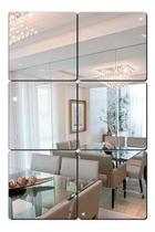 Kit Espelho Prata Acrílico 6 Peças Quadradas 20x20 cm