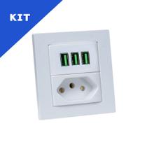 Kit Espelhos de Tomadas Duplo Reto 1 Tomada 10A e 3 Usb 5.2A