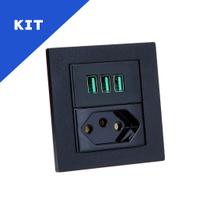 Kit Espelhos Duplo Reto 1 Tomada 20A 3 USB 5.2A Preto