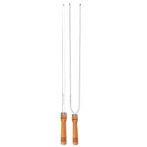 Kit Espeto Duplo e Simples 75cm Churrasco Churrasqueira Cabo Madeira Mor