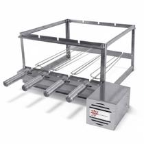 Kit Espeto Giratório Elétrico Brasa Grill 4 Espetos Tridentes Inox Suporta 10kg Total Motor Bivolt Silencioso para Churrasqueira 50cm