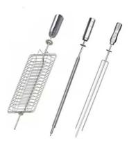 Kit espeto grelha espada e tridente churrasqueira giratória