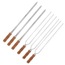 Kit Espetos 3 Espada E 3 Duplo 40cm Inox - Cabo De Madeira