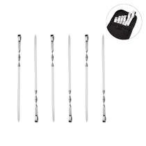 Kit Espetos 6 Peças Churrasco Carne Aço Inoxidável Cromado 40cm Resistente Churrasqueira