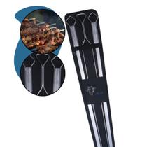 Kit Espetos Assar Churrasco Aço Inox Inteiro + Estojo 95cm Suporte Inteiriço Grill Carne Costela