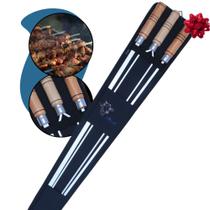 Kit Espetos Assar Churrasco Alumínio Cabo + Estojo 98cm Suporte Grill Carne Costela Asa Frango
