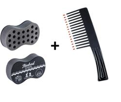 Kit Esponja Nudred + Pente de Cabelo Barbeiro Cabelereiro Profissional Afro Style Dompel