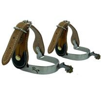 Kit espora cachorro crista inox com roseta trevo em metal + correia em couro legítimo bovino cavalgada dia a dia doma