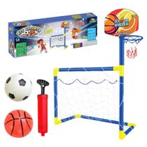 Kit Esporte 2 em 1 Futebol e Basquete Mini Trave Golzinho Rede Brinquedo Criança Menino Menina