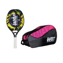 Kit esporte raquete beach tennis 100% fibra de carbono brazilian kevlar raqueteira bolsa rosa wbt