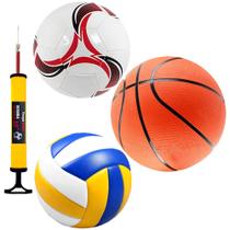 Kit Esportes Com Bolas + Bomba Vôlei Futebol Basquete