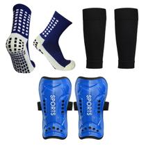 Kit Esportivo 3 em 1 Criança Juvenil Meia Antiderrapante Caneleira Proteção Canelito Preto Premium