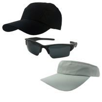 Kit Esportivo Com 1 Viseira E 1 Bone Liso + 1 Oculos De Sol