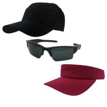 Kit Esportivo Com 1 Viseira E 1 Bone Liso + 1 Oculos De Sol