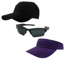 Kit Esportivo Com 1 Viseira E 1 Bone Liso + 1 Oculos De Sol