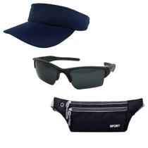 Kit Esportivo Com 1 Viseira Lisa 1 Oculos De Sol E 1 Pochete - ODELL VENDAS ONLINE