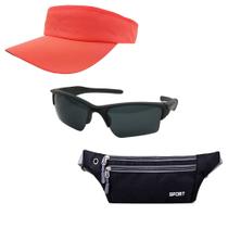 Kit Esportivo Com 1 Viseira Lisa 1 Oculos De Sol E 1 Pochete